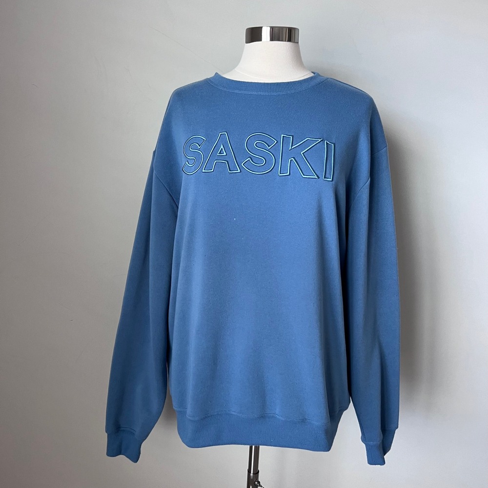SASKI Collection Blue‎ Jumper Sweatshirt Embroidered Logo Top Size Large